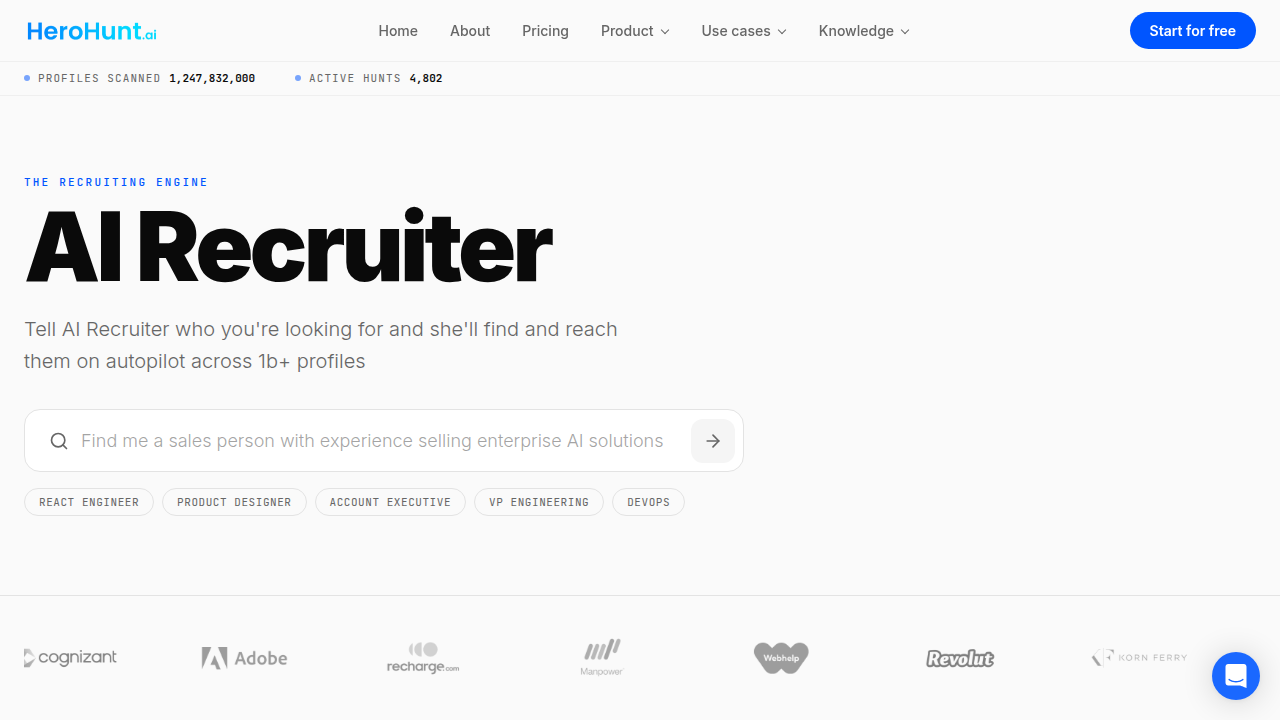 A screenshot of HeroHunt.ai, a platform providing insights into tech job market trends and data.