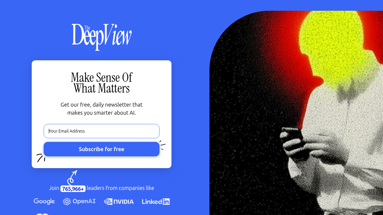 Screenshot of a page inviting users to subscribe to 'The AI Newsletter Worth Reading' for daily tech updates.