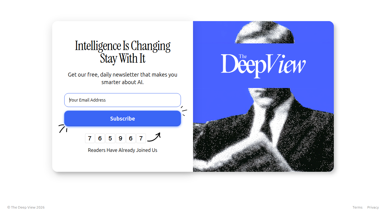 Screenshot of The Deep View Newsletter's subscription page, offering daily AI updates.