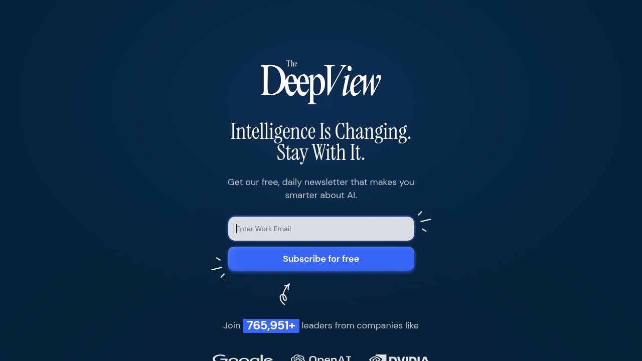 The homepage of The Deep View Newsletter, offering daily updates on AI advancements.