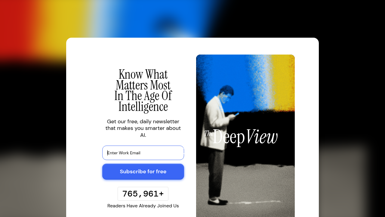 Screenshot of The Deep View newsletter subscription page, offering daily AI updates.