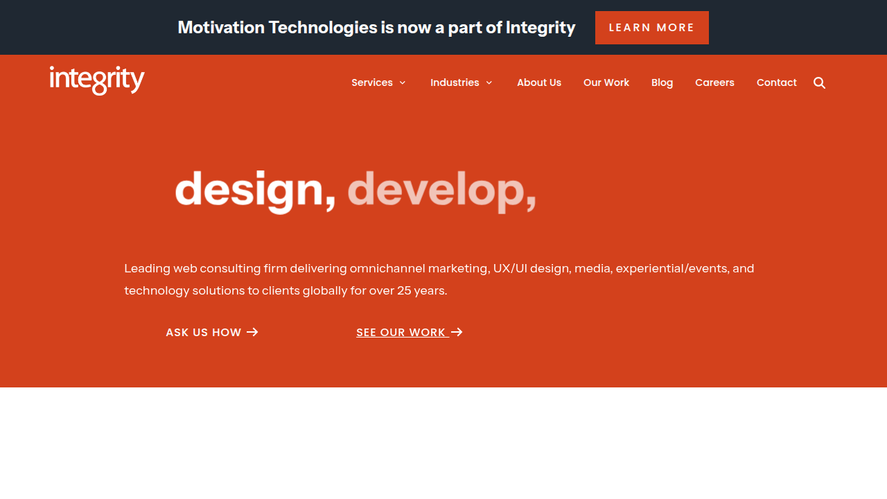 A screenshot of the IntegrityXD website, providing guidance on hiring software development partners.