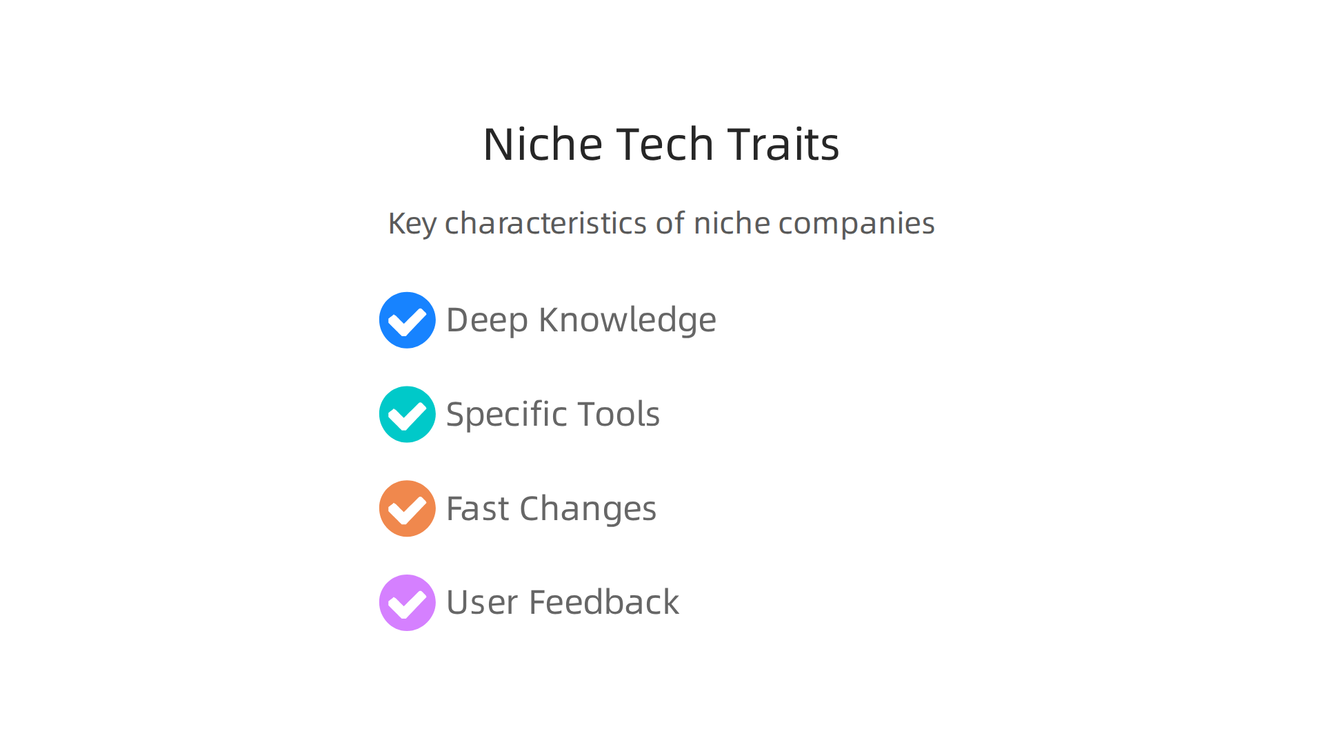 Key characteristics that define niche technology companies and their unique contributions to the AI landscape.