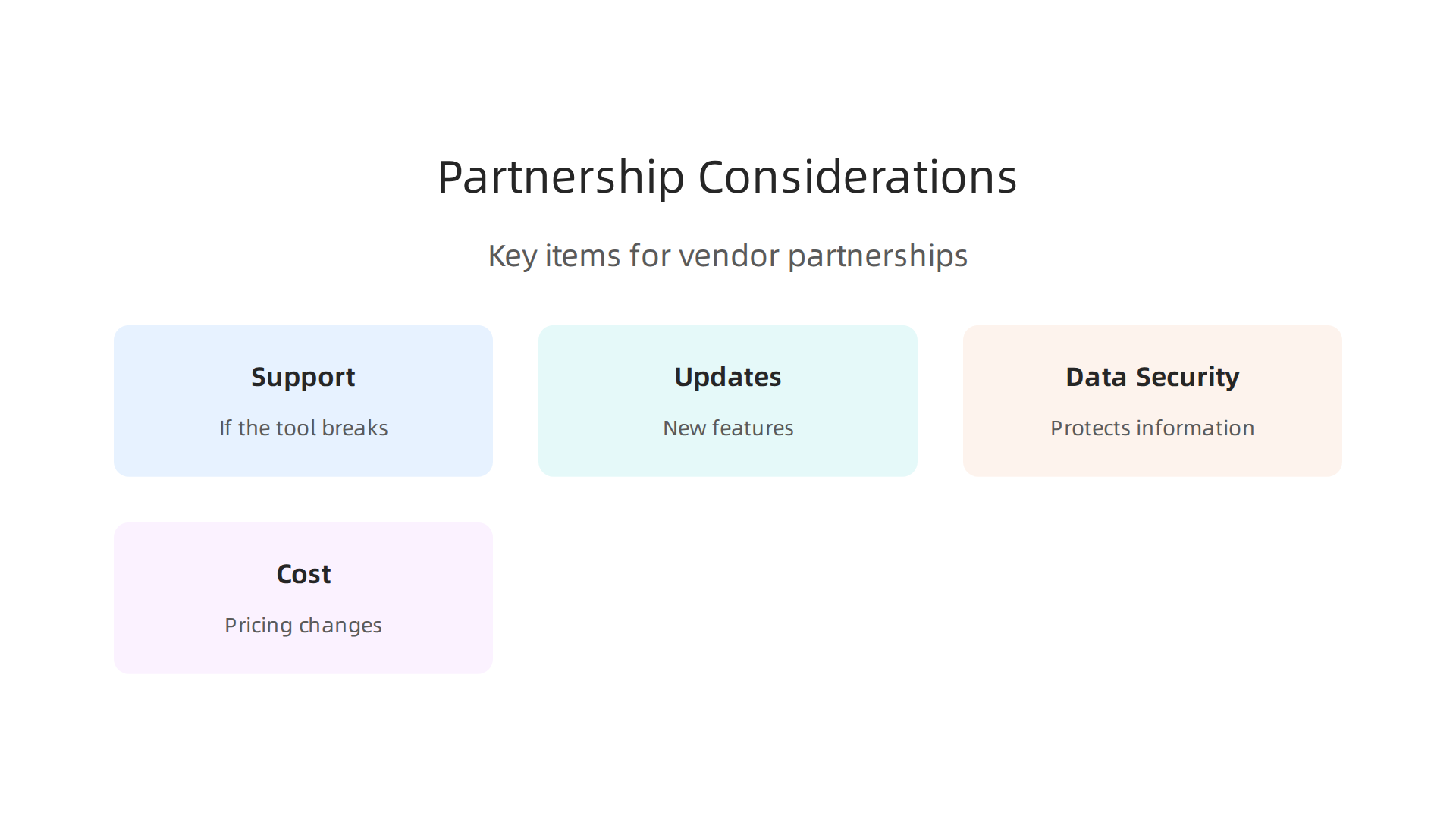 Key considerations for engineering teams when establishing partnership models with AI tool vendors.