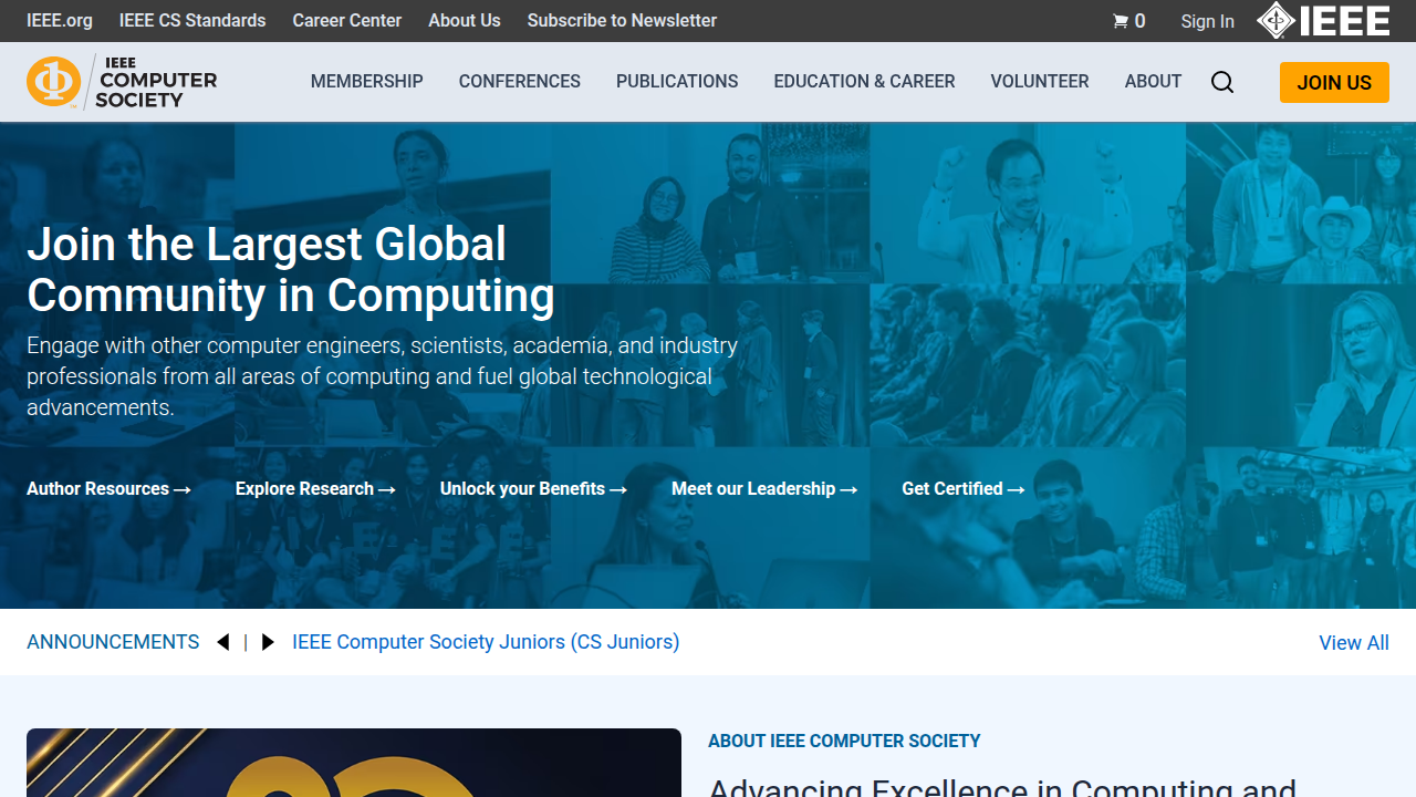 The IEEE Computer Society homepage, a resource for computing trends.