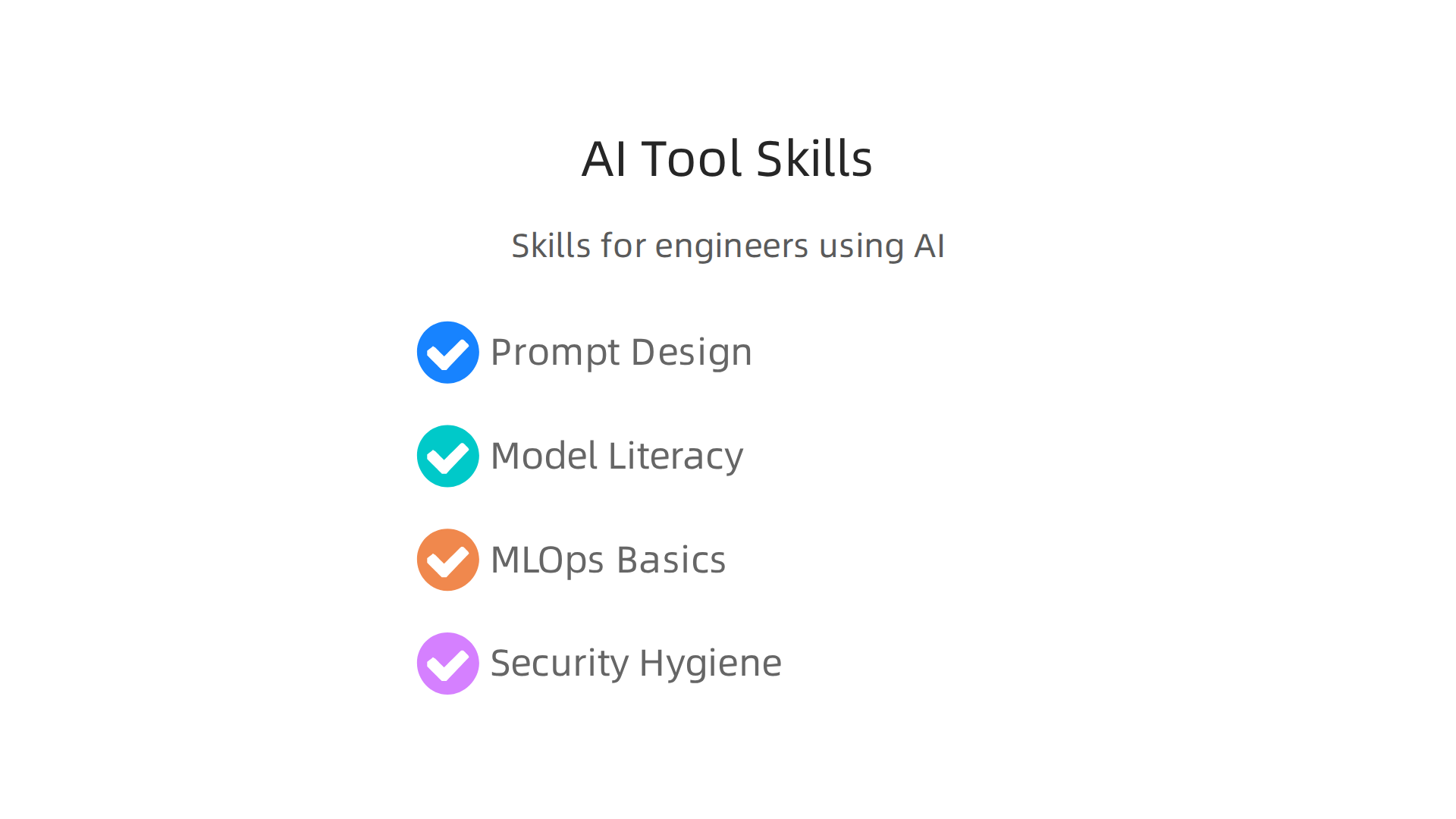 Infographic detailing the essential skills required for engineers to effectively work with AI developer tools.